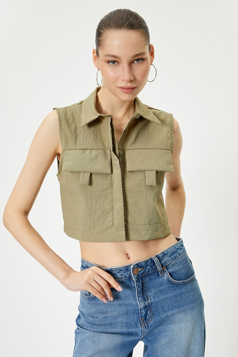 KOTON Bluza crop fara maneci cu buzunare pe piept - Pled.ro