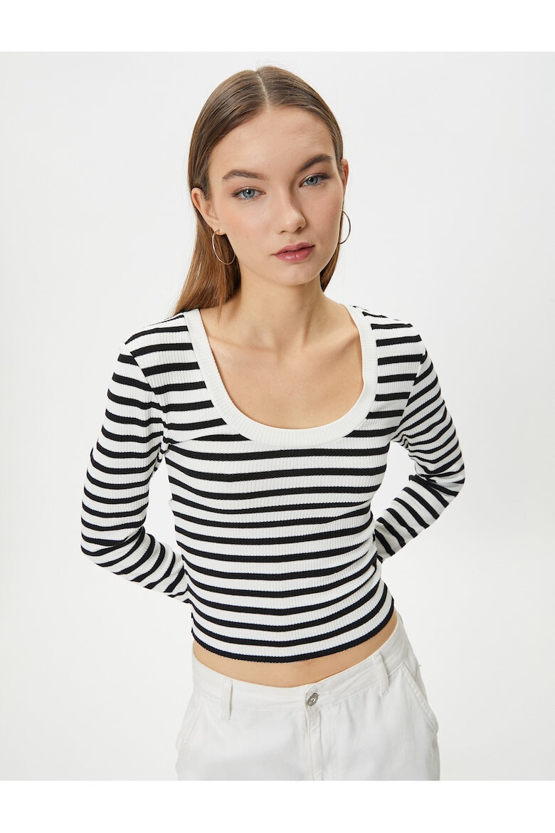 KOTON Bluza crop slim fit cu model in dungi - Pled.ro