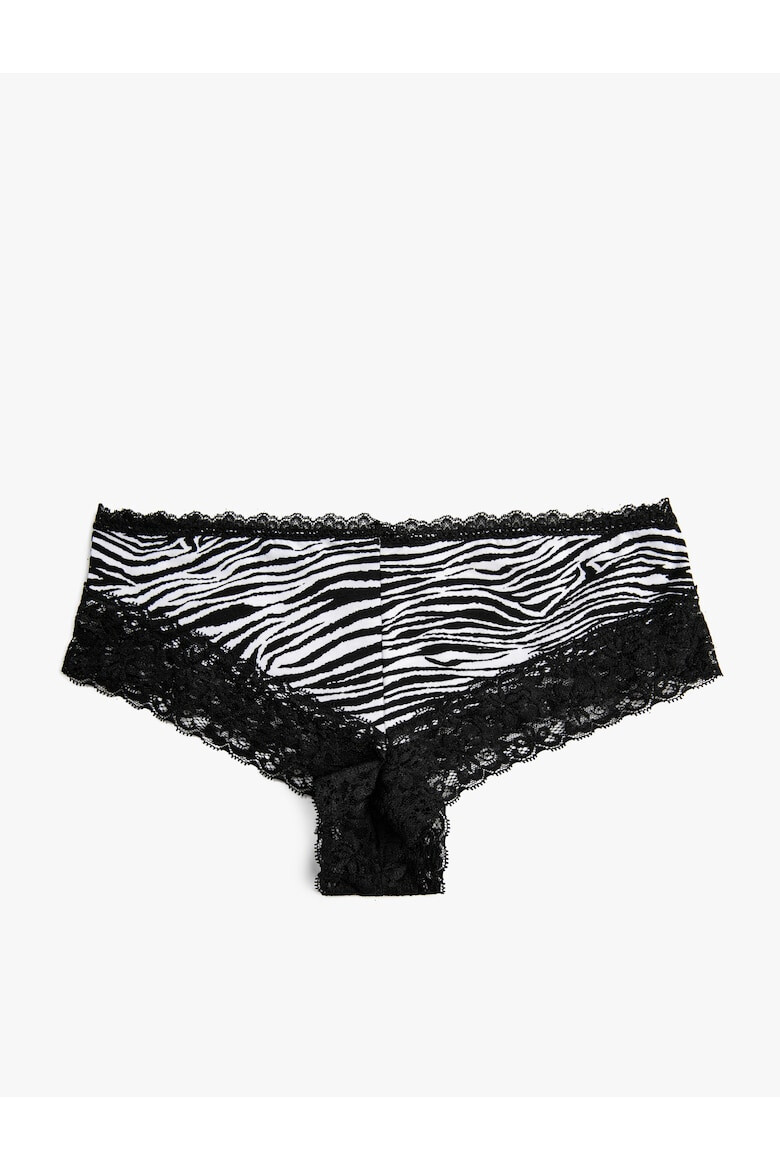 KOTON Chiloti brazilieni cu animal print si insertii de dantela - Pled.ro