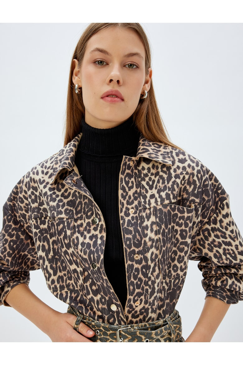 KOTON Jacheta crop cu animal print - Pled.ro