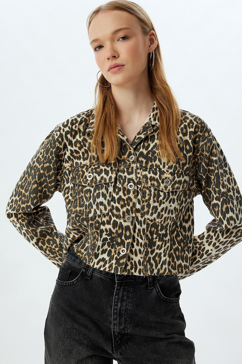 KOTON Jacheta crop cu animal print - Pled.ro