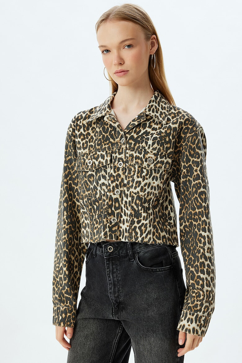 KOTON Jacheta crop cu animal print - Pled.ro