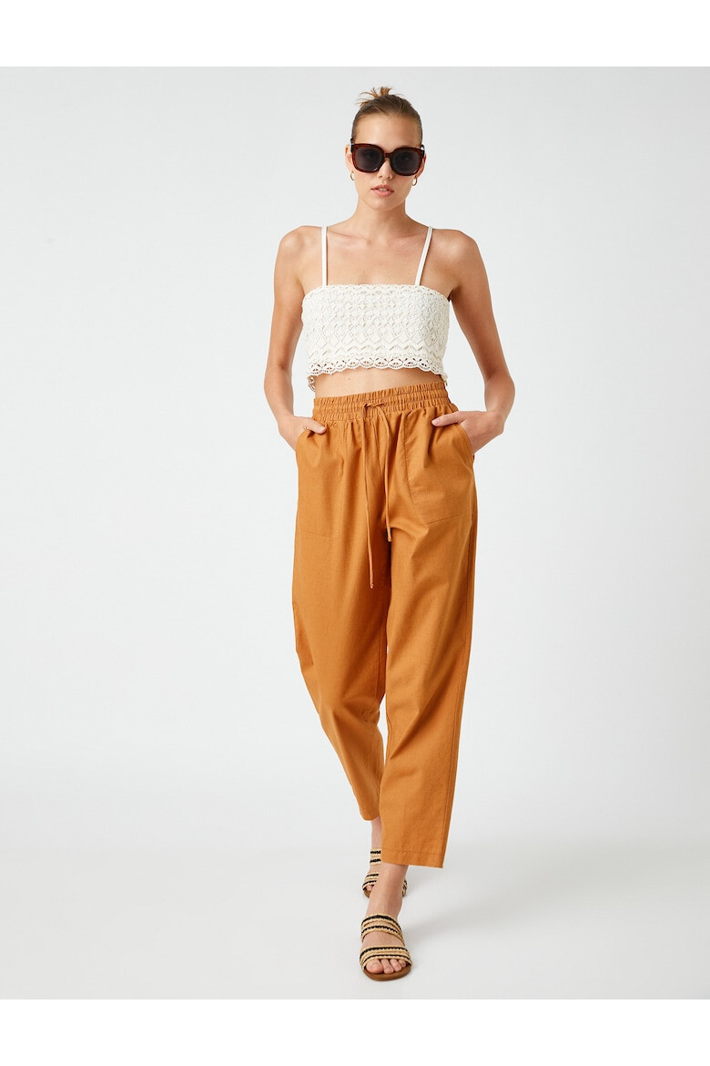 KOTON Pantaloni crop din amestec de in cu snur de ajustare - Pled.ro