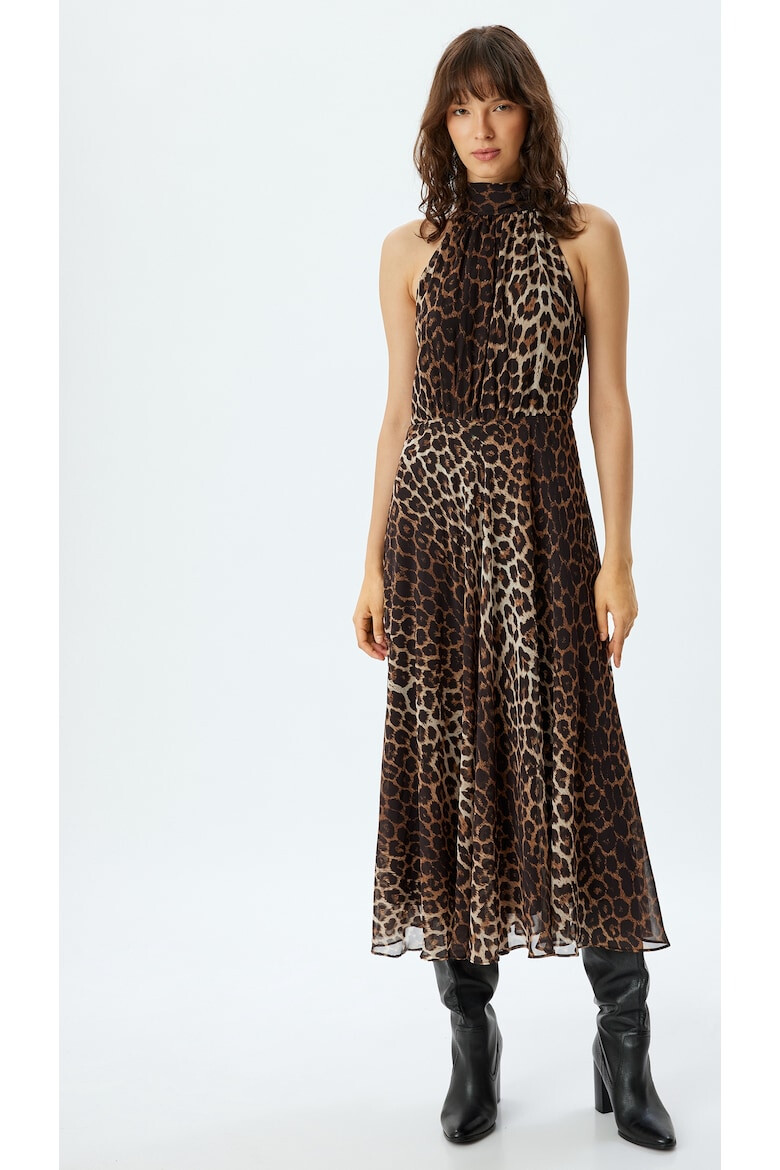 KOTON Rochie midi cu imprimeu leopard si decolteu halter - Pled.ro