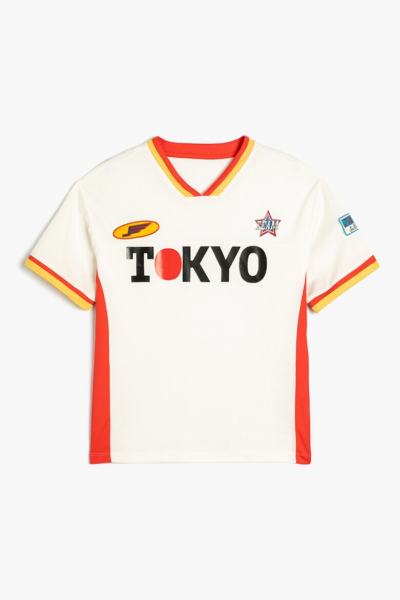 KOTON Tricou cu decolteu in V si imprimeu Tokyo - Pled.ro