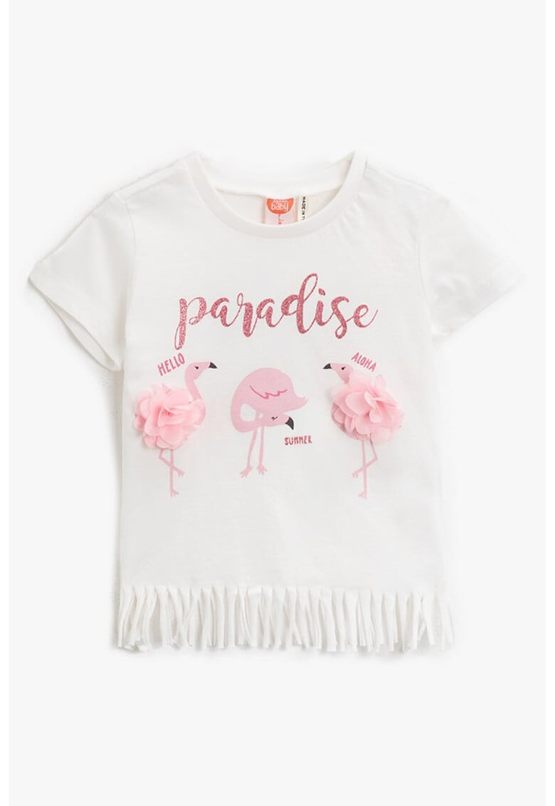 KOTON Tricou cu franjuri si flamingo - Pled.ro