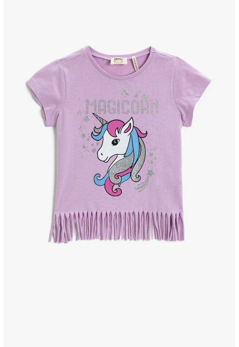 KOTON Tricou cu franjuri si imprimeu cu unicorn - Pled.ro