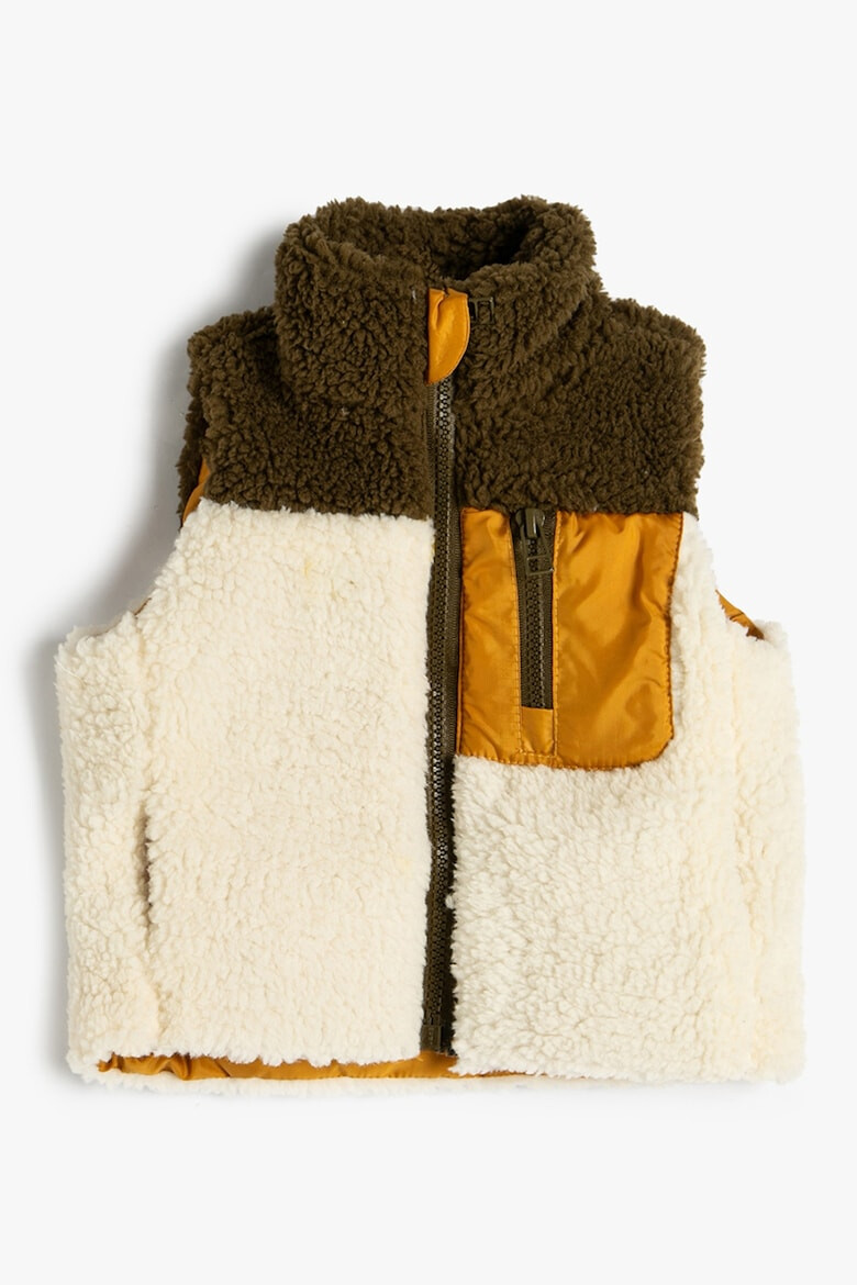 KOTON Vesta din blana shearling sintetica cu model colorblock - Pled.ro