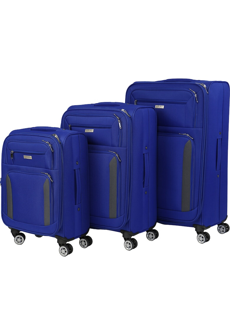 Kring Set trolere textil Valencia 55 cm+65 cm+75 cm albastru navy + gri - Pled.ro