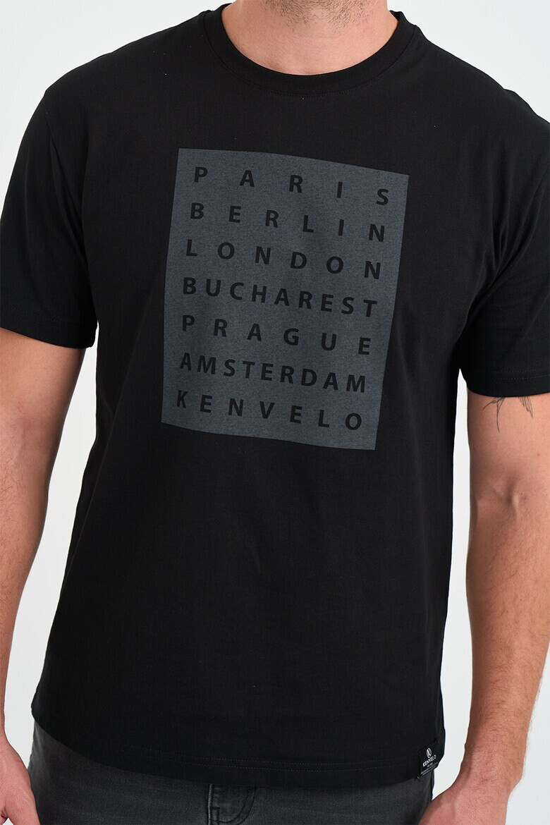 KVL by KENVELO Tricou cu decolteu la baza gatului si imprimeu text - Pled.ro