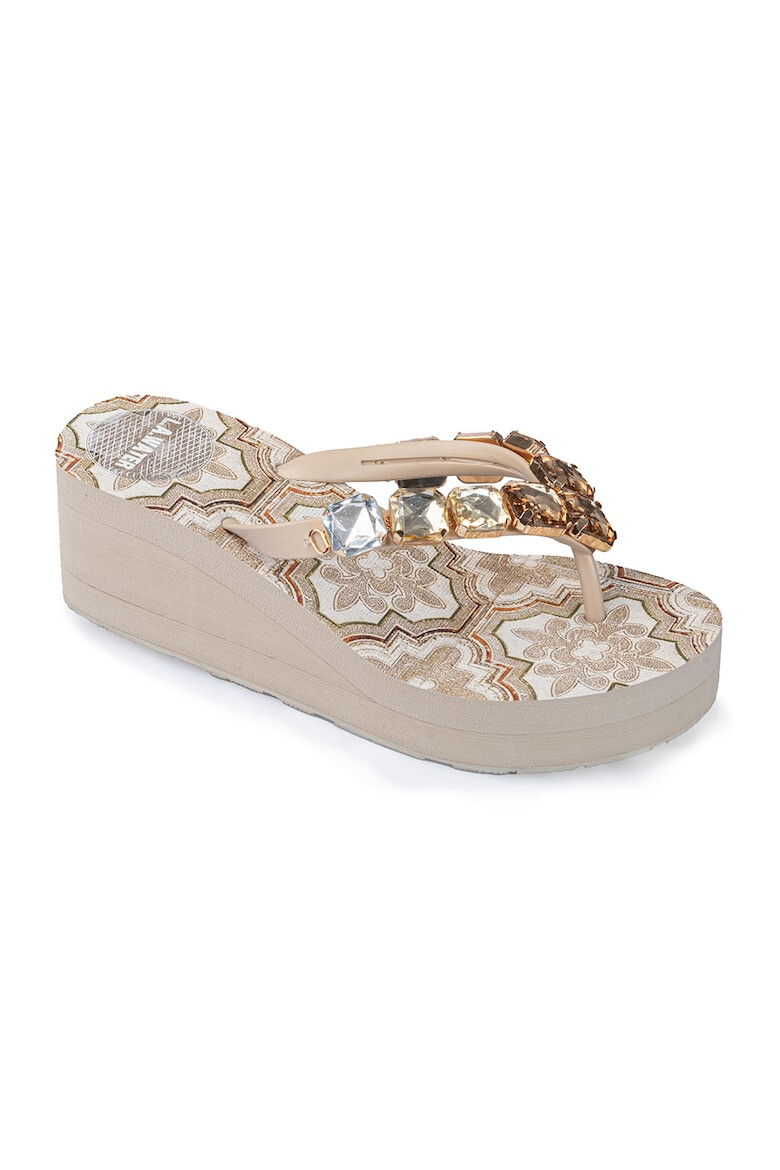 L.A. Water Papuci flip-flop wedge cu cristale - Pled.ro