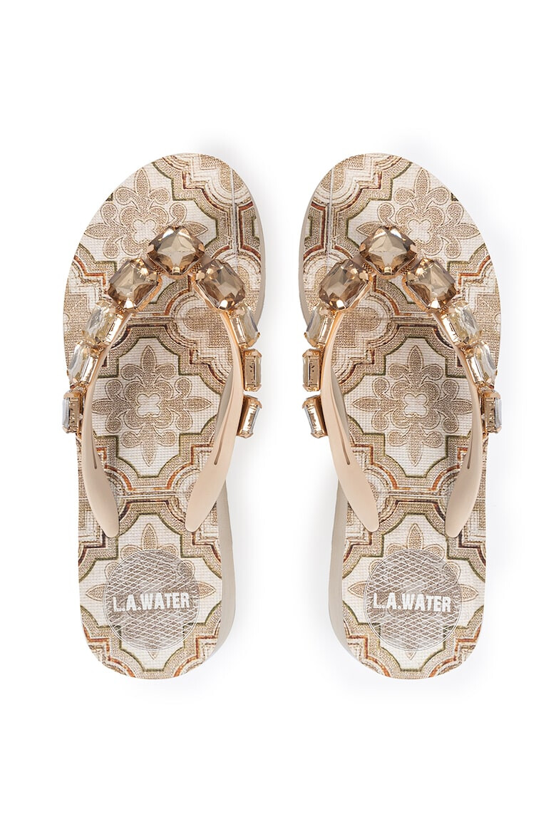 L.A. Water Papuci flip-flop wedge cu cristale - Pled.ro