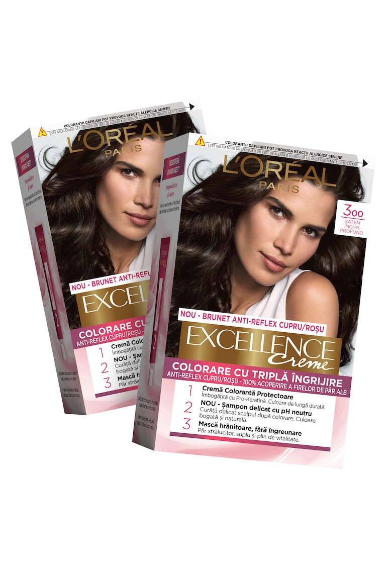 L'Oreal Paris Pachet promo: 2 x Vopsea de par permanenta cu amoniac Excellence Creme 3 Saten Inchis 192 ml - Pled.ro