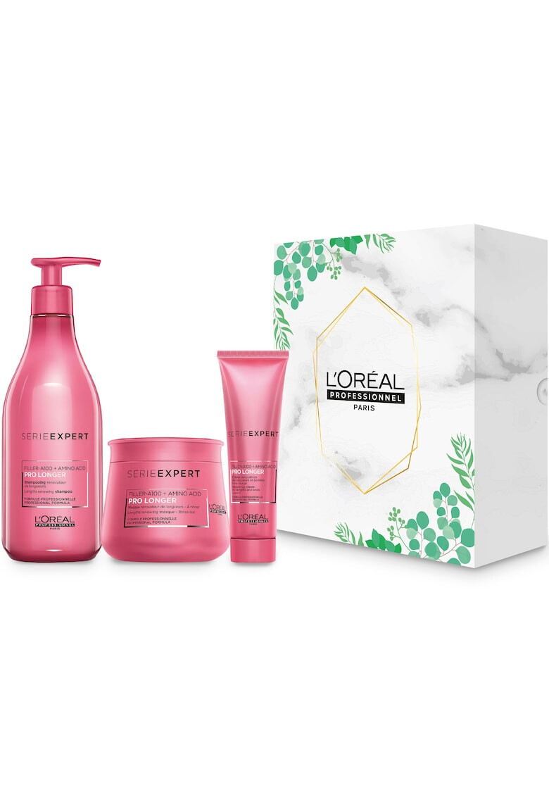 L'Oreal Professionnel Trusa L’Oréal Professionnel Serie Expert PRO LONGER: Sampon 500 ml + Masca 250ml + Crema reparatoare pentru lungimi si varfuri 150ml - Pled.ro