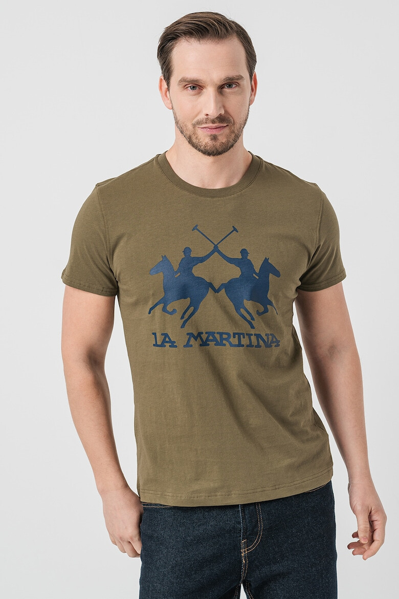 LA MARTINA Tricou cu decolteu la baza gatului si imprimeu logo - Pled.ro