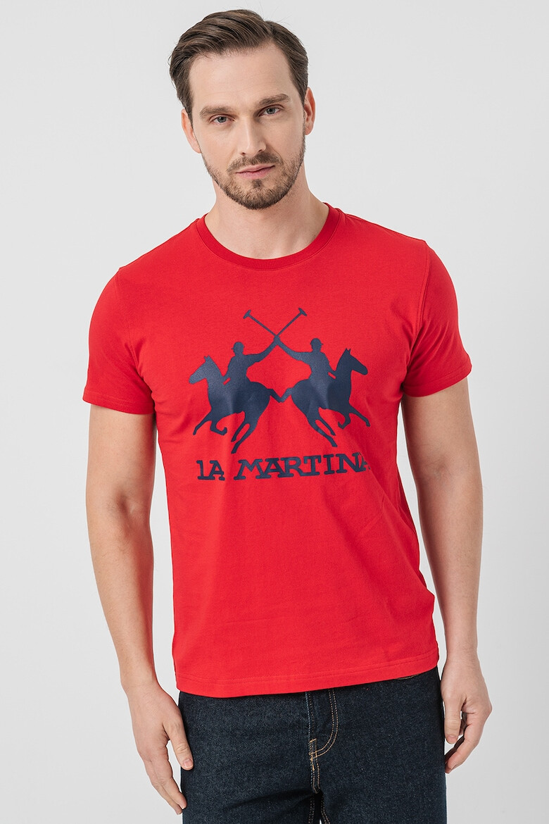 LA MARTINA Tricou cu decolteu la baza gatului si imprimeu logo - Pled.ro