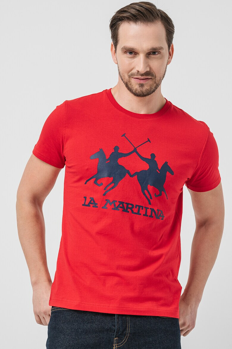 LA MARTINA Tricou cu decolteu la baza gatului si imprimeu logo - Pled.ro