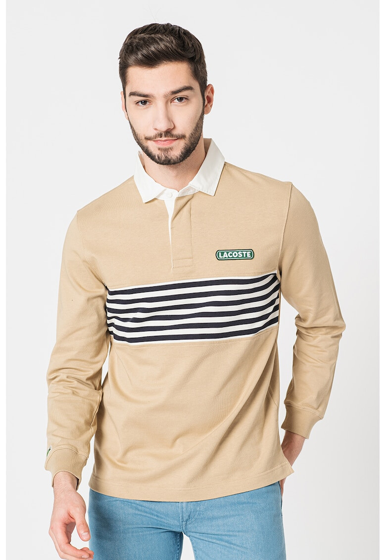 Lacoste Bluza polo de bumbac cu imprimeu in dungi - Pled.ro