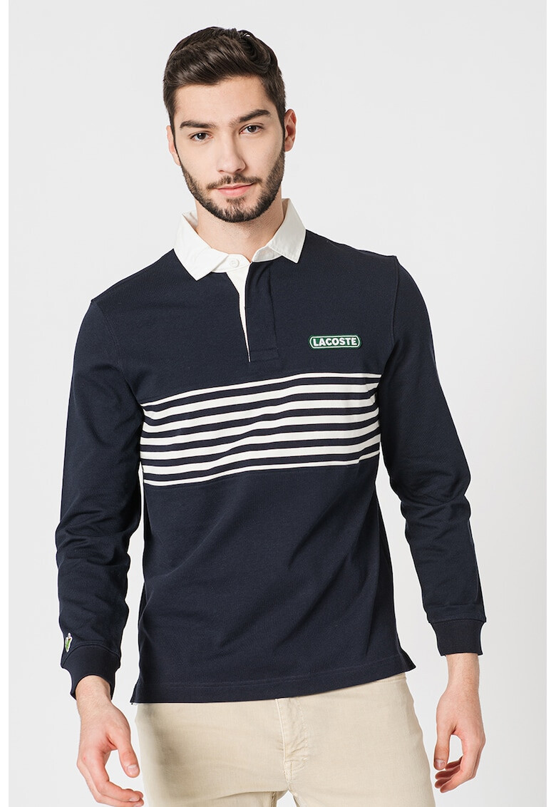 Lacoste Bluza polo de bumbac cu imprimeu in dungi - Pled.ro