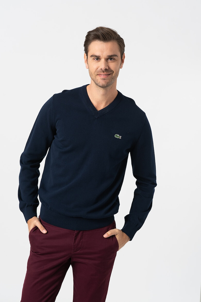 Lacoste Pulover regular fit din bumbac organic cu decolteu in V - Pled.ro