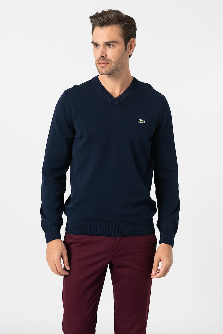 Lacoste Pulover regular fit din bumbac organic cu decolteu in V - Pled.ro