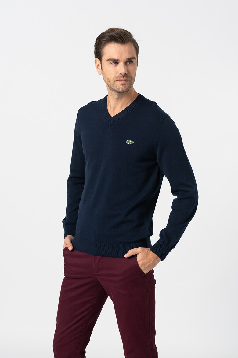 Lacoste Pulover regular fit din bumbac organic cu decolteu in V - Pled.ro