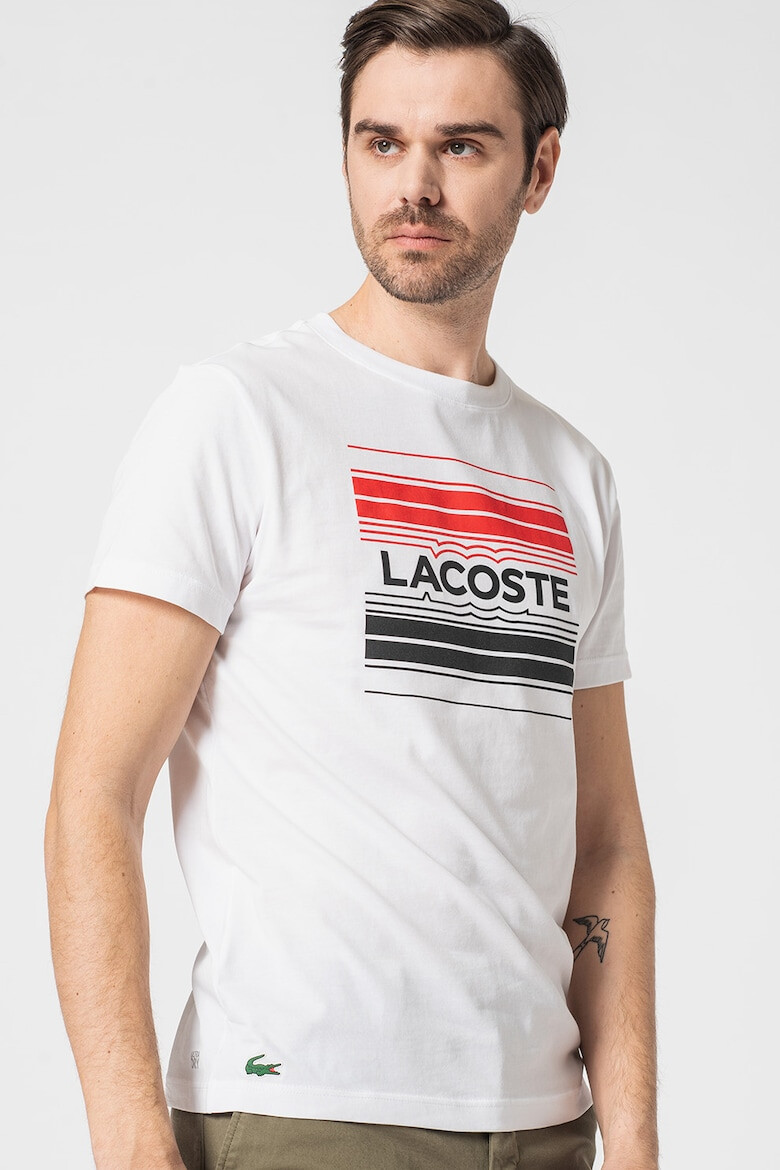 Lacoste Tricou cu decolteu la baza gatului si imprimeu logo contrastant - Pled.ro