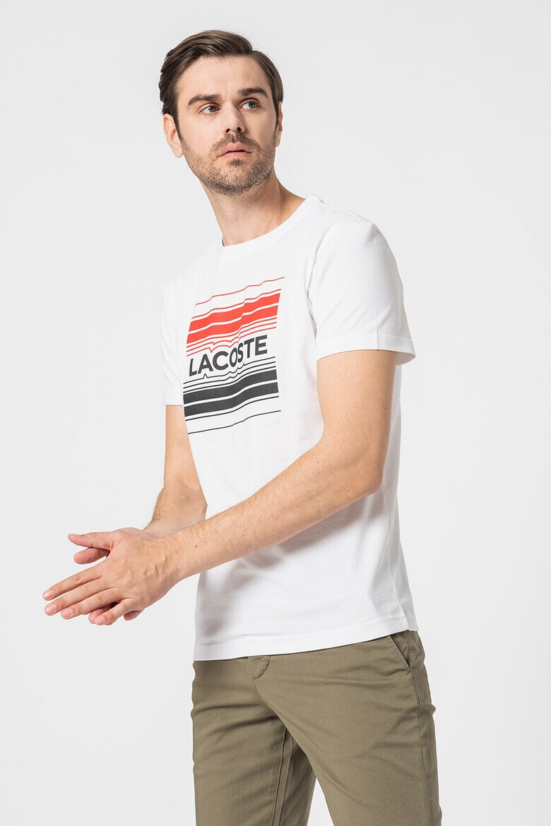 Lacoste Tricou cu decolteu la baza gatului si imprimeu logo contrastant - Pled.ro