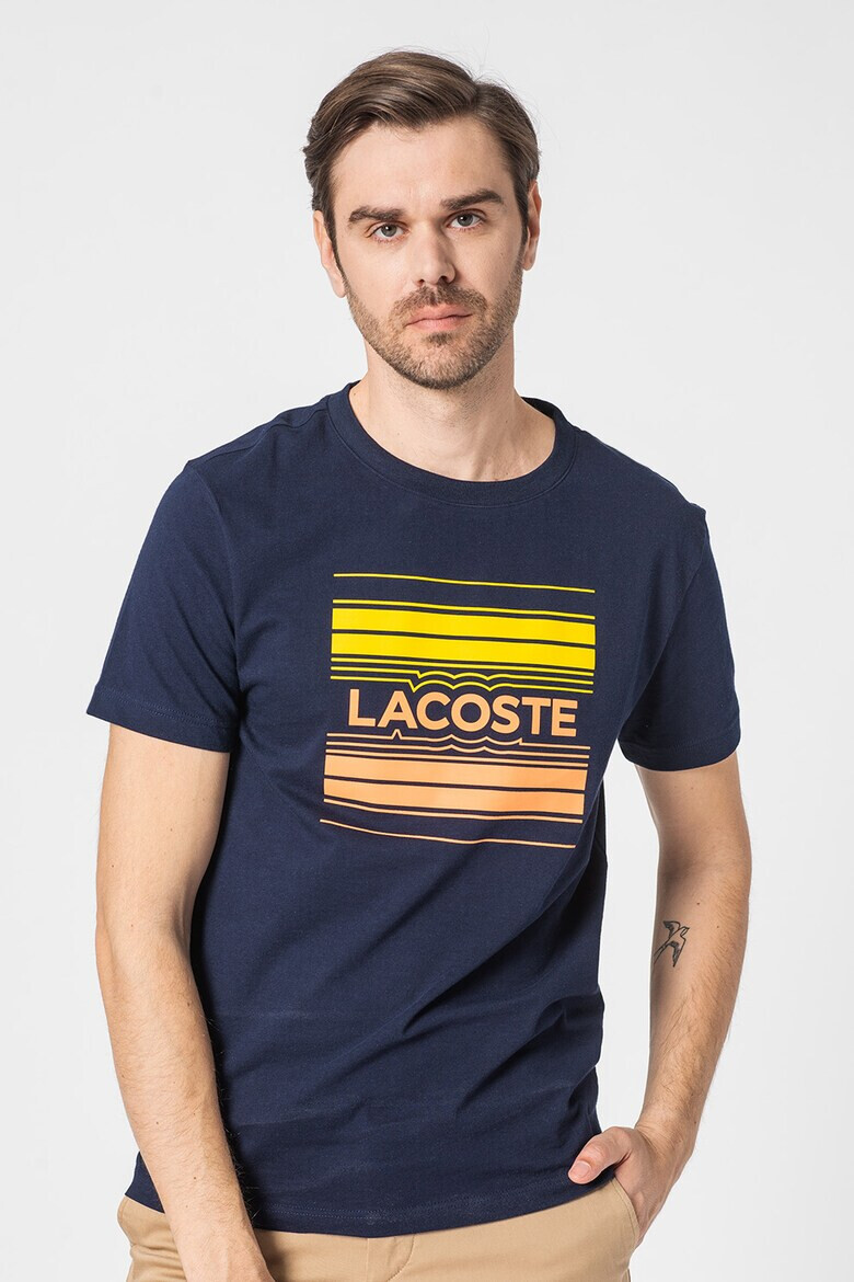 Lacoste Tricou cu decolteu la baza gatului si imprimeu logo contrastant - Pled.ro