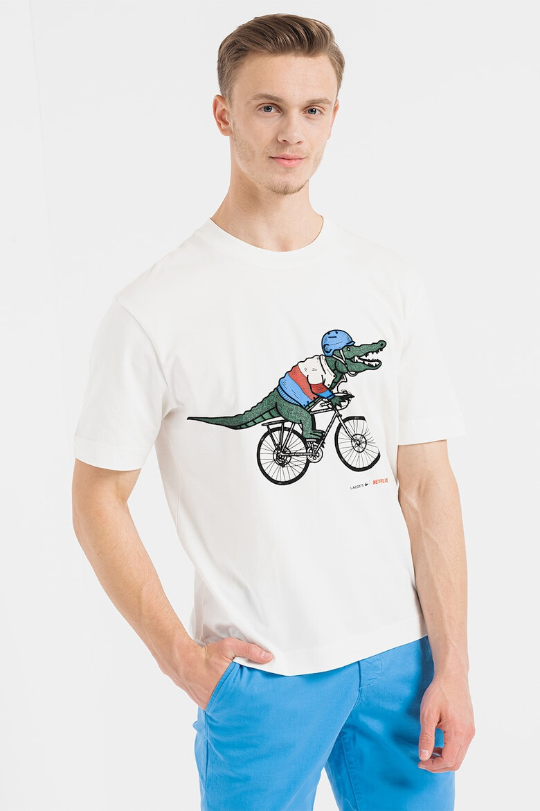 Lacoste Tricou cu imprimeu logo si decolteu la baza gatului - Pled.ro