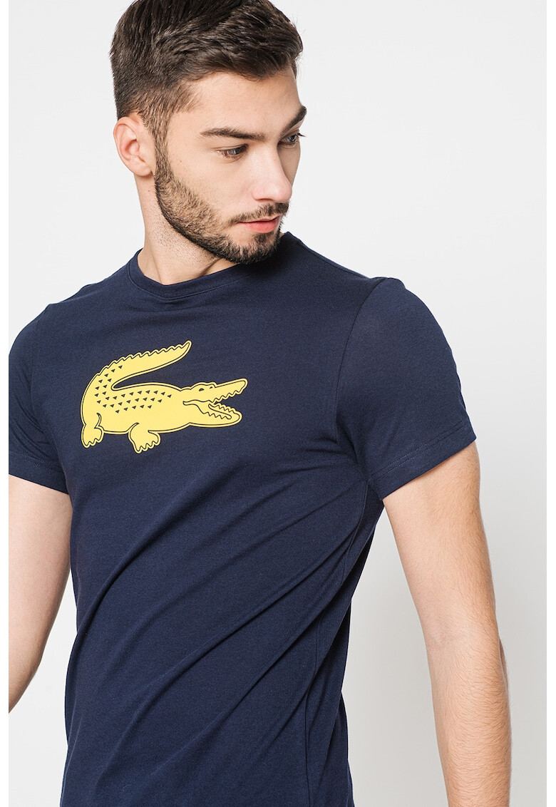 Lacoste Tricou din jerseu cu decolteu la baza gatului si imprimeu logo contrastant - Pled.ro