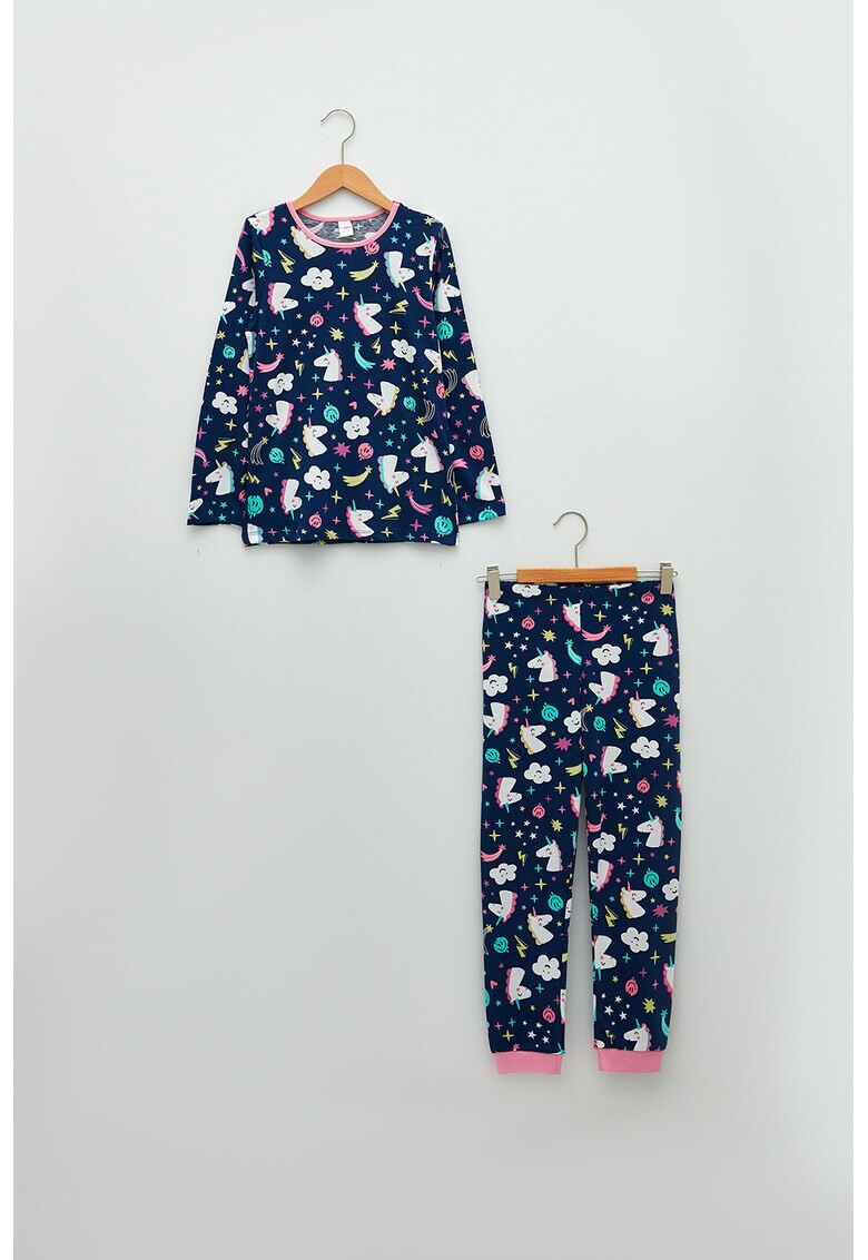 LC WAIKIKI Pijama de bumbac cu pantaloni lungi si imprimeu grafic - Pled.ro