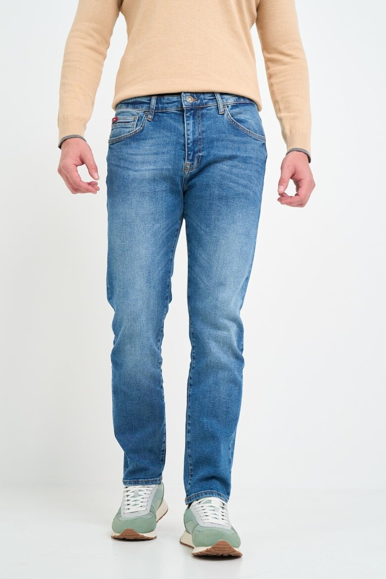 Lee Cooper Blugi barbat high rise straight cu aspect decolorat si logo aplicat Albastru - Pled.ro