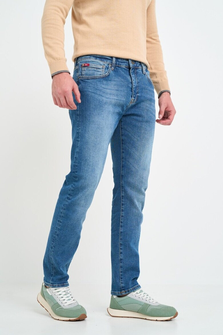 Lee Cooper Blugi barbat high rise straight cu aspect decolorat si logo aplicat Albastru - Pled.ro