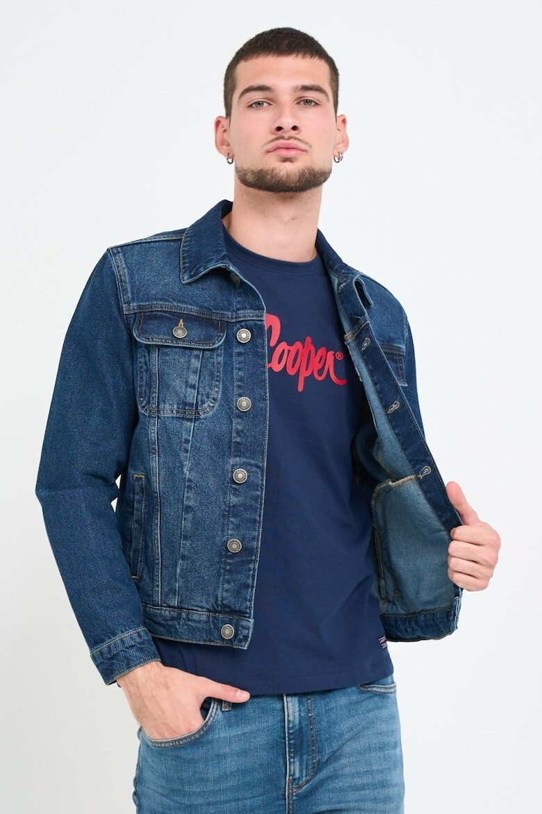 Lee Cooper Jacheta barbat din denim cu buzunare si logo Albastru - Pled.ro