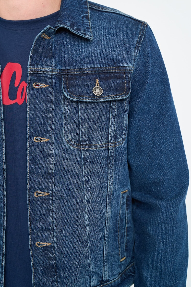 Lee Cooper Jacheta barbat din denim cu buzunare si logo Albastru - Pled.ro