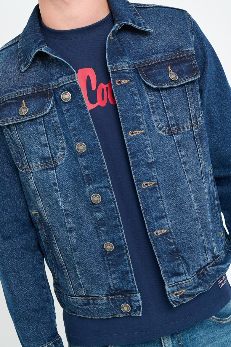 Lee Cooper Jacheta barbat din denim cu buzunare si logo Albastru - Pled.ro