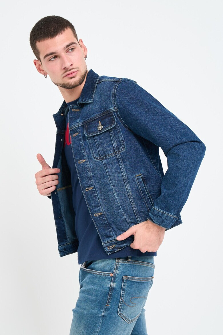 Lee Cooper Jacheta barbat din denim cu buzunare si logo Albastru - Pled.ro