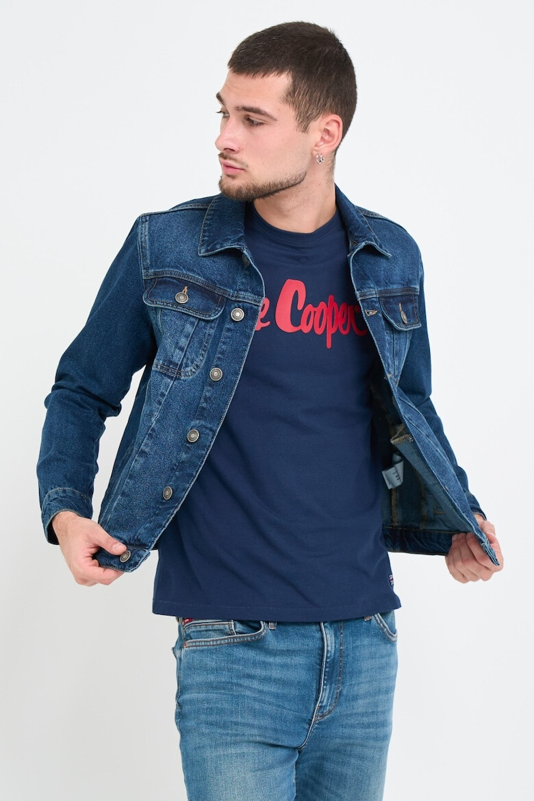 Lee Cooper Jacheta barbat din denim cu buzunare si logo Albastru - Pled.ro