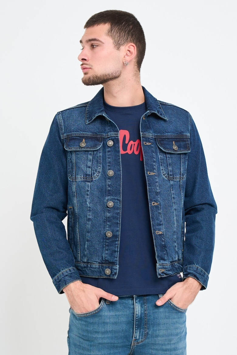 Lee Cooper Jacheta barbat din denim cu buzunare si logo Albastru - Pled.ro