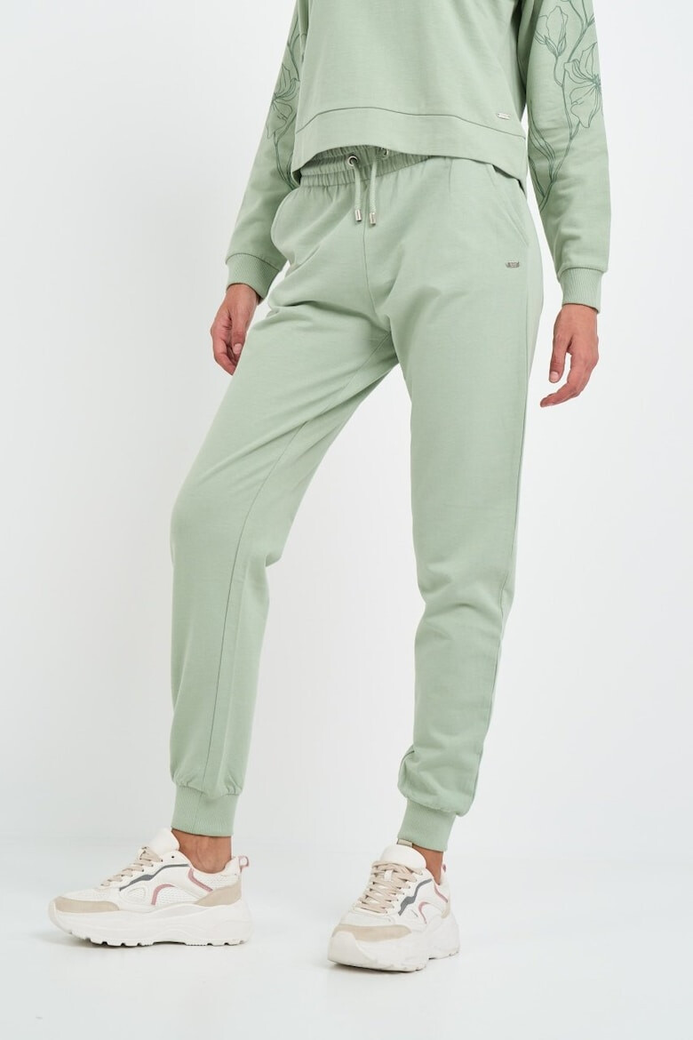 Lee Cooper Pantaloni sport dama cu buzunare si logo aplicat Verde - Pled.ro