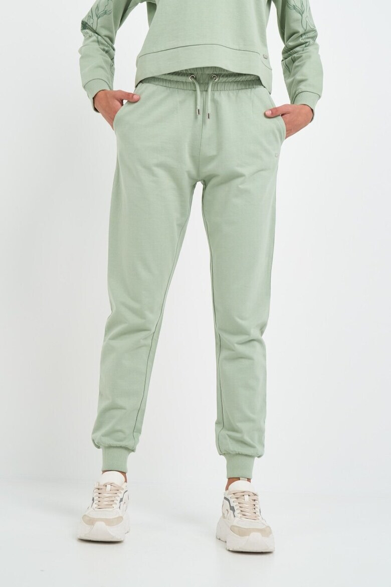 Lee Cooper Pantaloni sport dama cu buzunare si logo aplicat Verde - Pled.ro