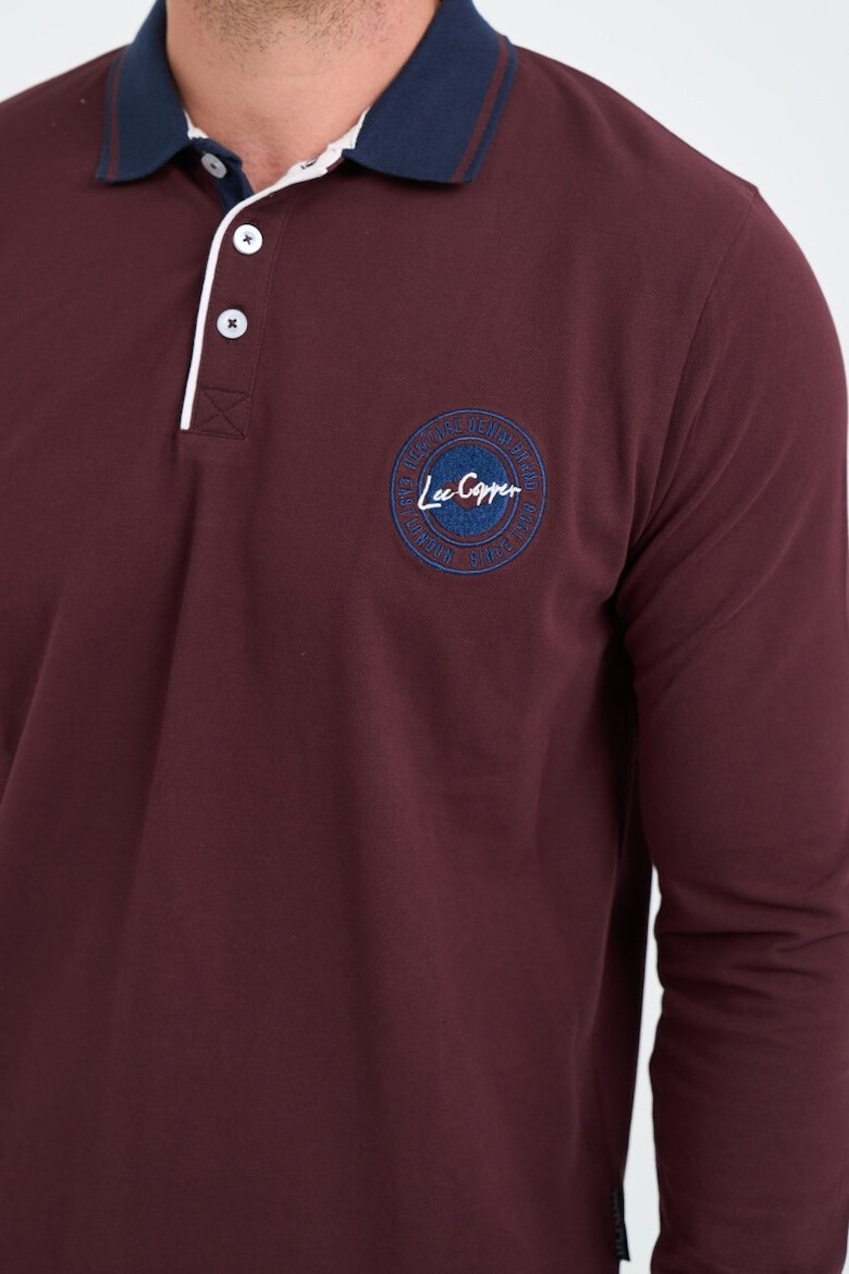 Lee Cooper Tricou barbat polo cu maneca lunga cu logo Visiniu - Pled.ro