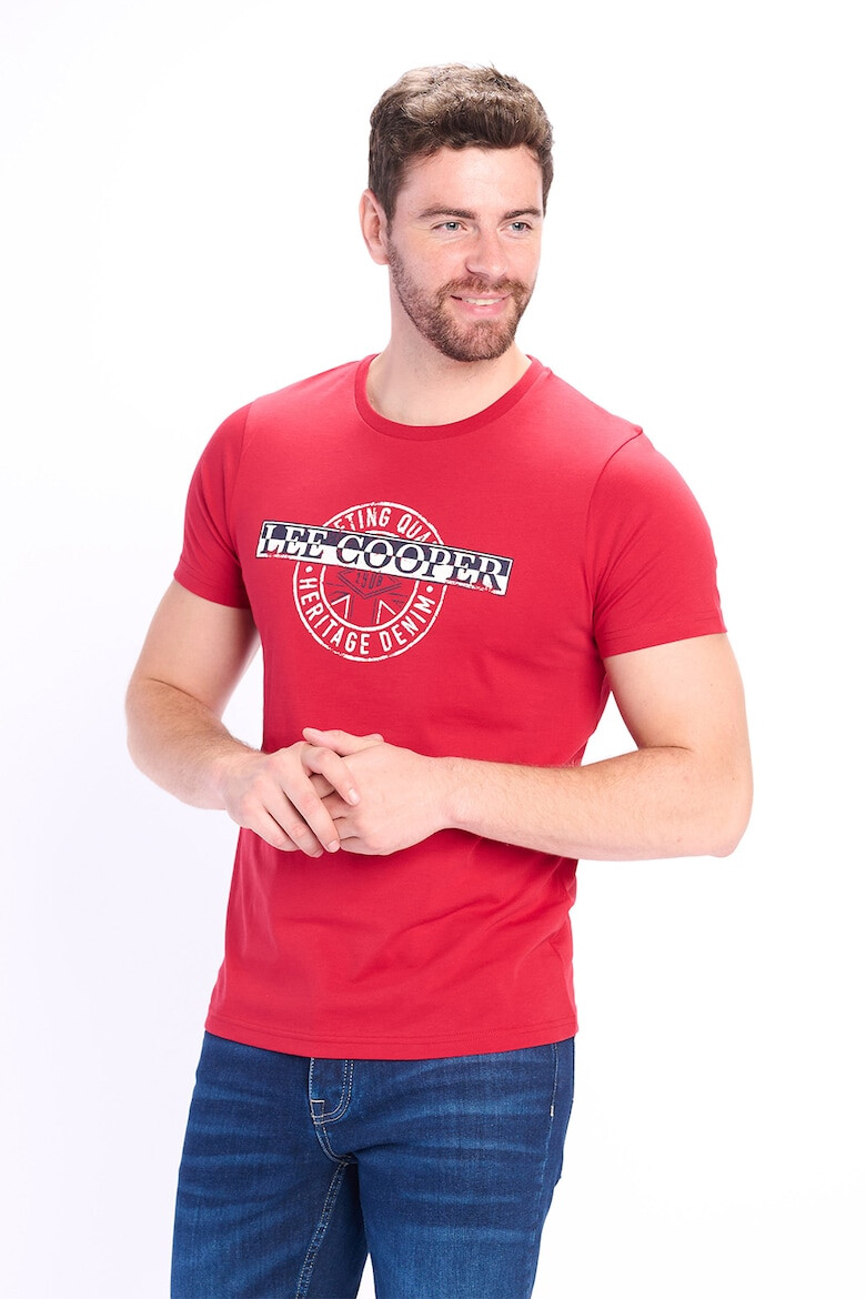 Lee Cooper Tricou cu decolteu la baza gatului cu logo supradimensionat de bumbac - Pled.ro