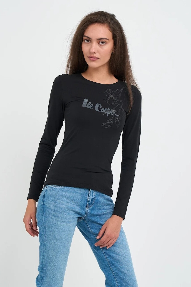 Lee Cooper Tricou dama cu maneca lunga si imprimeu logo Negru - Pled.ro