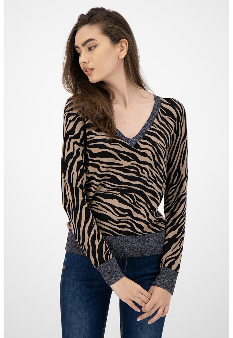 Liu Jo Pulover cu decolteu in V si animal print - Pled.ro