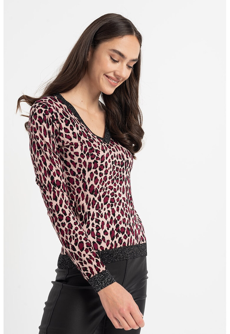 Liu Jo Pulover cu decolteu in V si animal print - Pled.ro