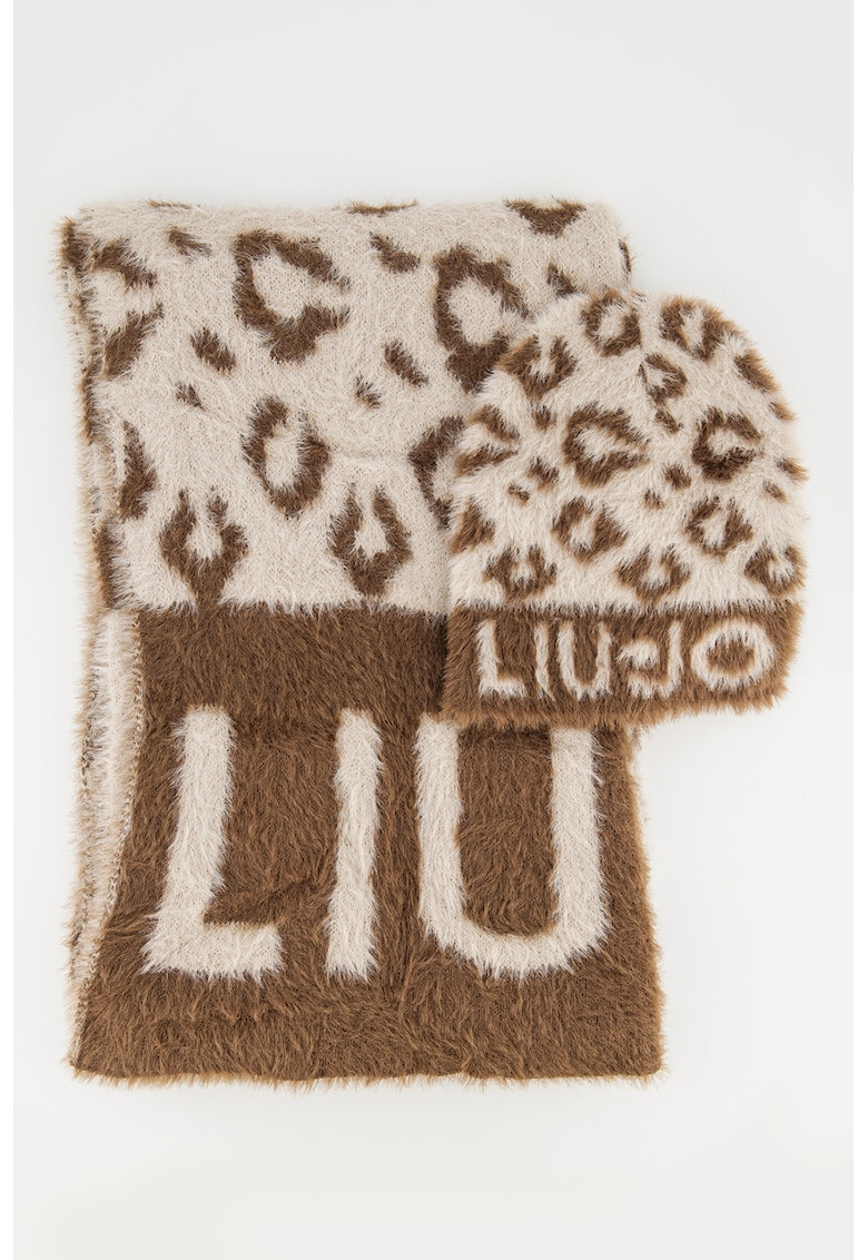 Liu Jo Set de caciula si fular pufoase cu animal print - Pled.ro