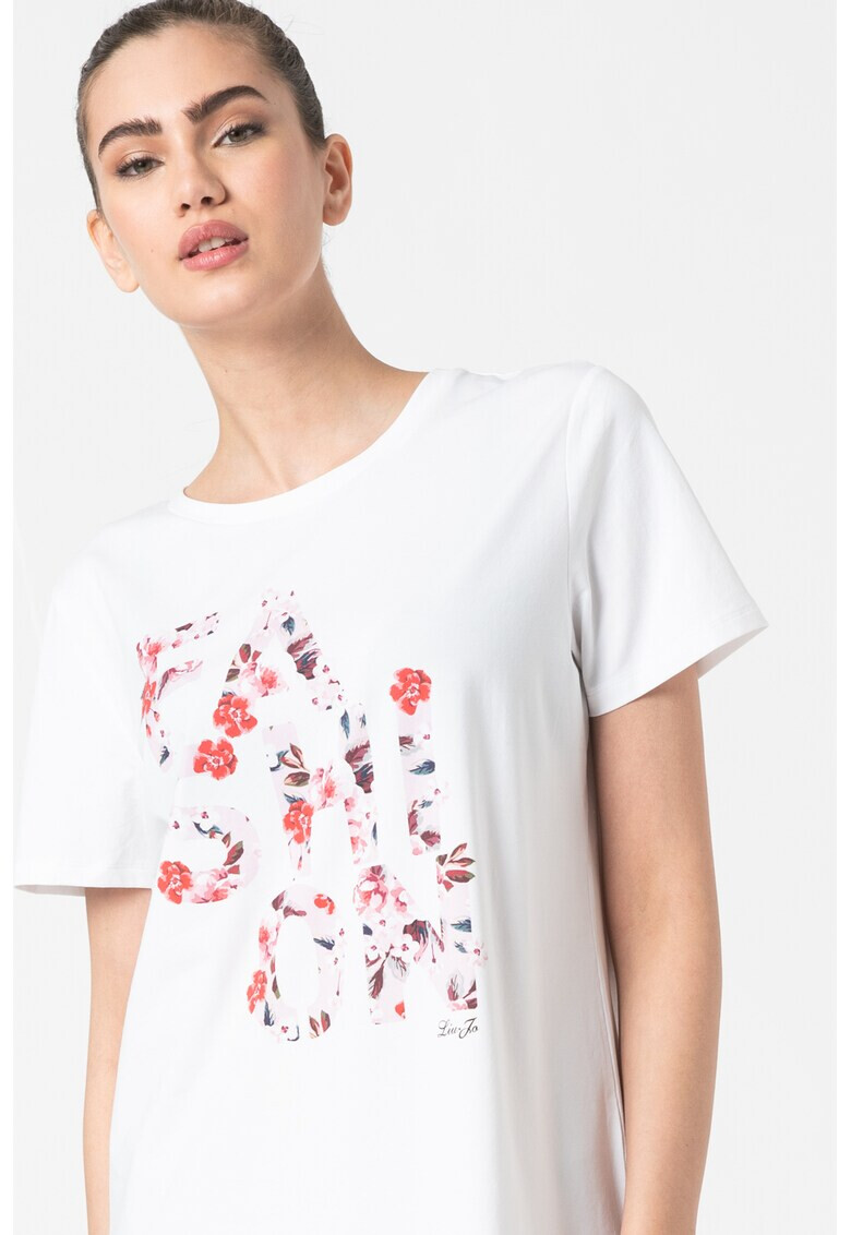 Liu Jo Tricou supradimensionat cu imprimeu text si floral - Pled.ro