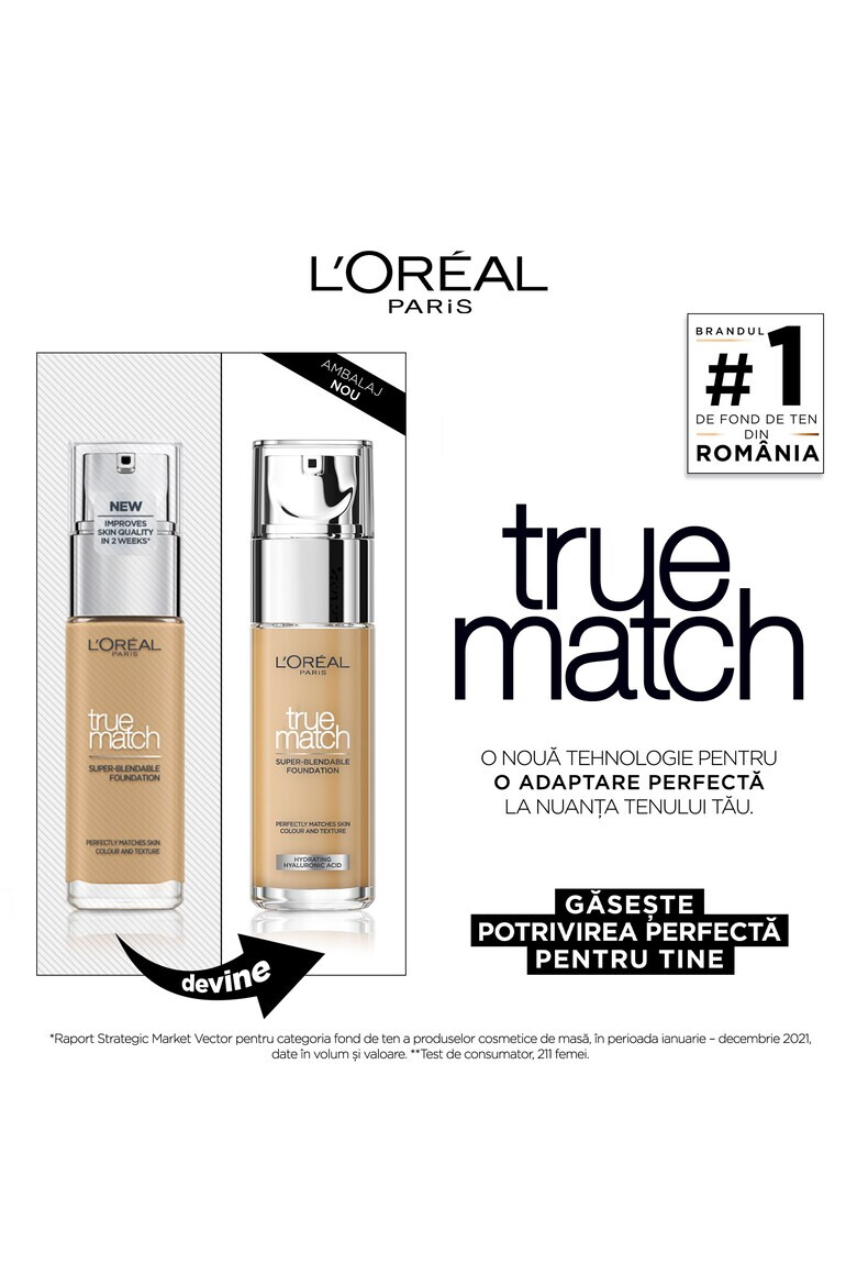 L'Oreal Paris Fond de ten infuzat cu acid hialuronic True Match 5N Sand 30 ml - Pled.ro